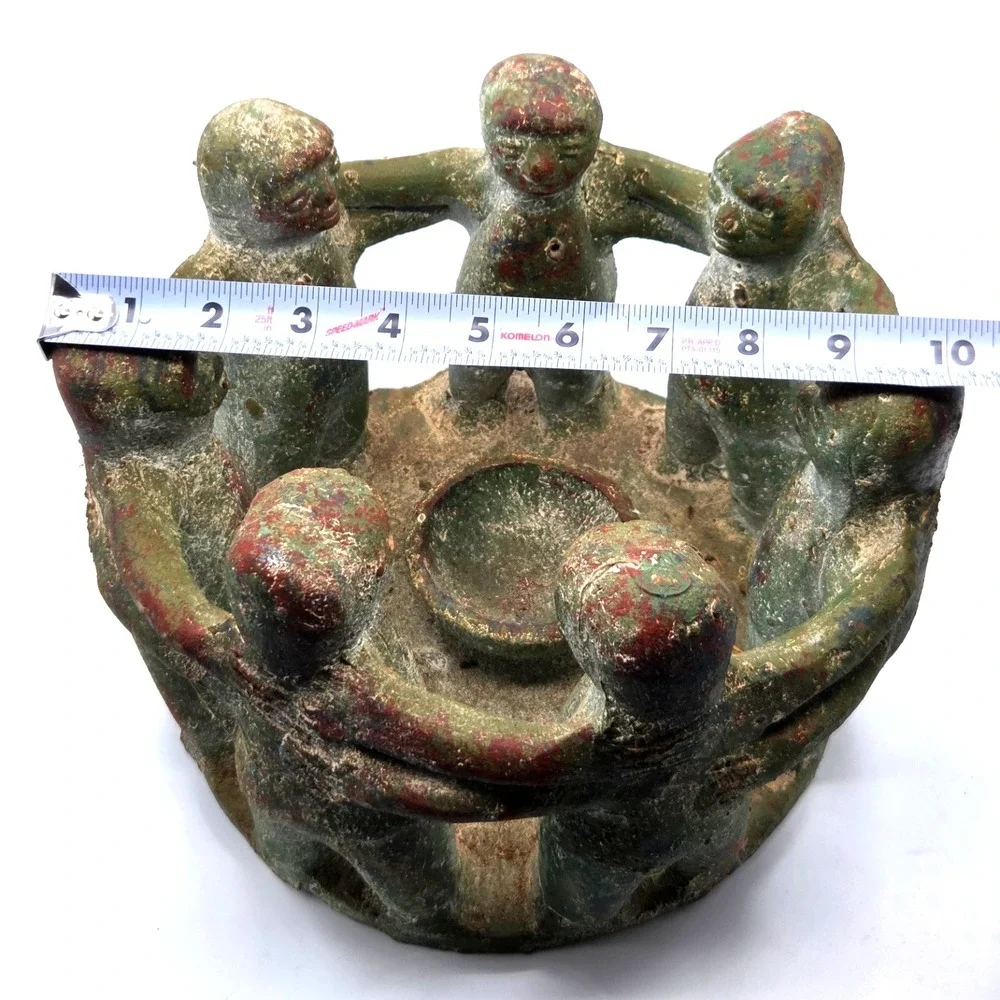 Vintage LARGE Terracotta Circle of 7 Friends Aztec/Mayan Candle Holder‎